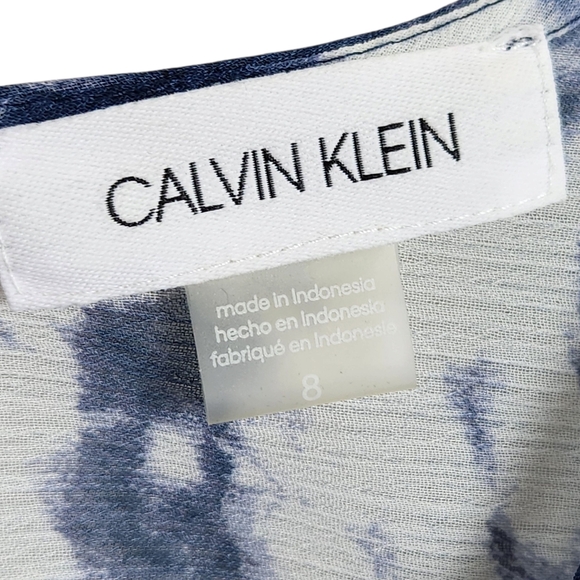 Calvin Klein Tie Dyed Wrap Maxi Dress Blue White Wedding Evening Womens Size 8 - Picture 14 of 16